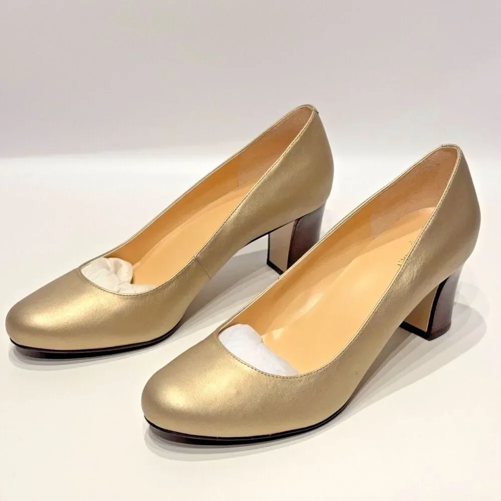 NWB Cole Haan Women’s Edie Low Pump Heels Pearlized Gold Leather Size 10B